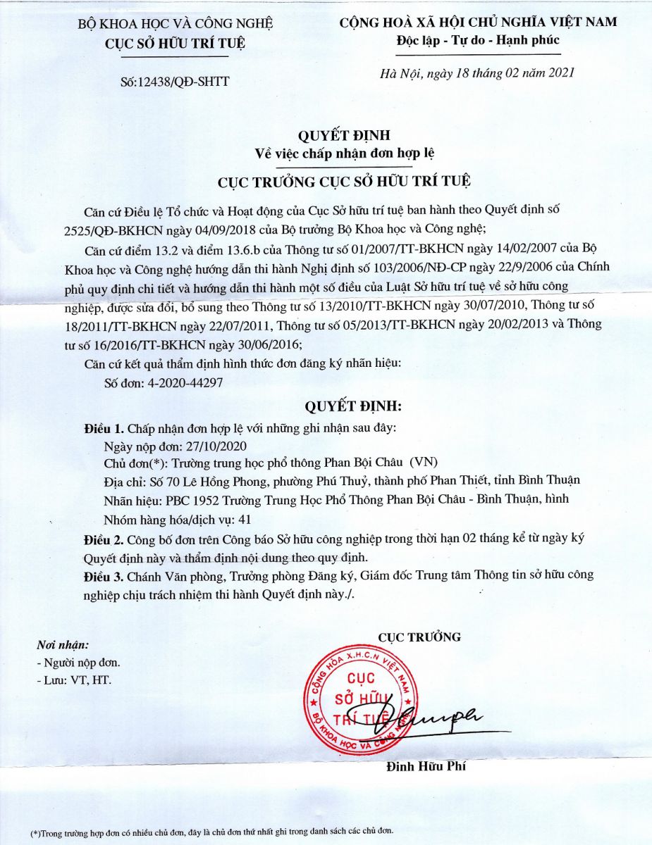 Quyết định số 12438/QĐ-SHTT của Cục Sở hữu trí tuệ Việt Nam